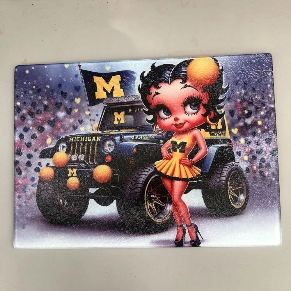 Betty Boop University of Michigan tempered glass cutting board